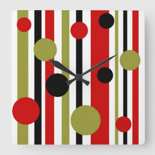 Funky retro stripes and dots clock