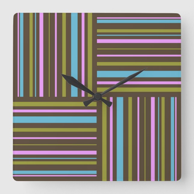 Funky retro stripes brown, pink, aqua clock (Front)