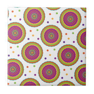 Funky Retro Style Flower and Spot Pattern Ceramic Tile