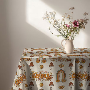 Funky Retro Tablecloth Brown & Blush Swirl Art