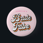 Funky Retro Vintage Bride Tribe Bachelorette   6 Cm Round Badge<br><div class="desc">Funky Retro Inspired Bachelorette Party button for the bride tribe of the bride - with happy retro colours and your text of choice. A fun vintage inspired colourful and happy design with "Bride Tribe" and customisable text. You can even change the colours of the letters if you like! Matching party...</div>