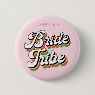 Funky Retro Vintage Bride Tribe Bachelorette   6 Cm Round Badge