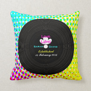 Funky Retro Vinyl Record Theme Wedding Gift Cushion