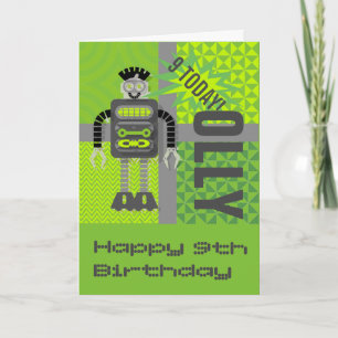 Funky Robot Name/Age Customisable Card