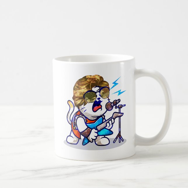 Funky Rockstar Cat – Cool Music Lover Kitty Coffee Mug (Right)