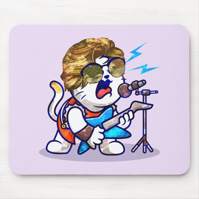Funky Rockstar Cat – Cool Music Lover Kitty Mouse Pad (Front)