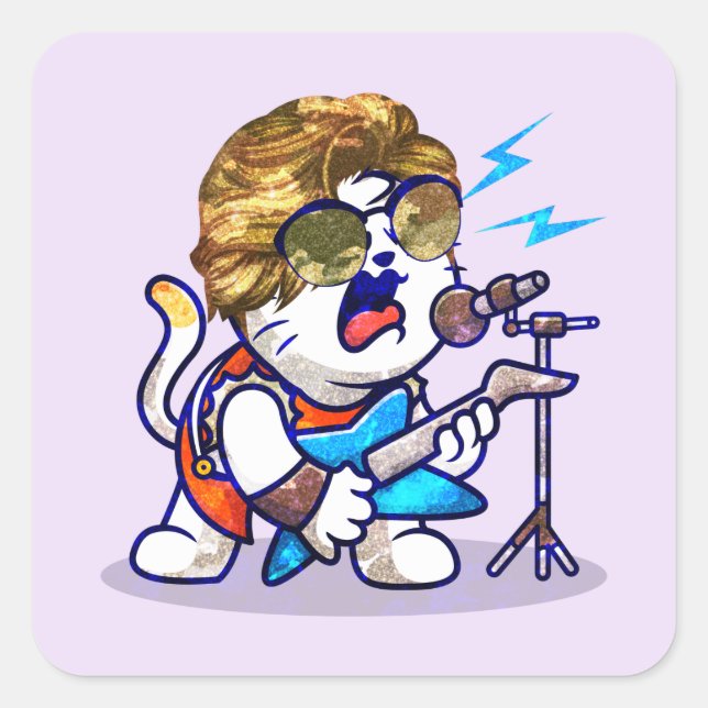 Funky Rockstar Cat – Cool Music Lover Kitty Square Sticker (Front)