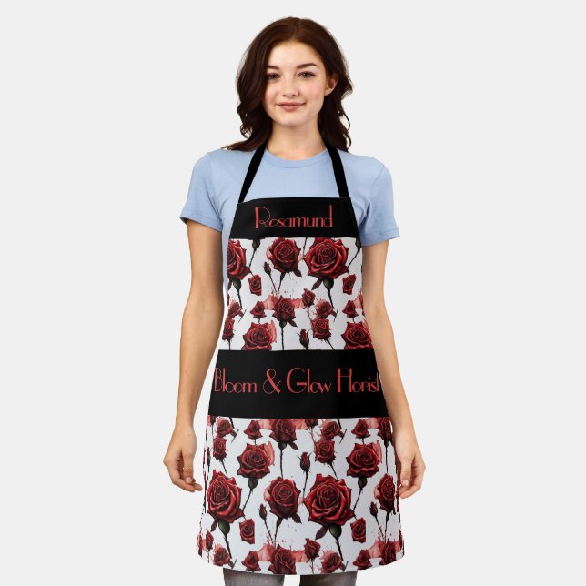 Funky Roses Florist's Apron. Editable Apron (Worn)
