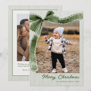 Funky Sage Green Christmas Bow Ribbon 2 Photo Holiday Card
