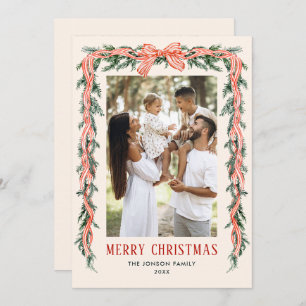 Funky Sage Green Christmas Bow Ribbon 2 Photo Holiday Card