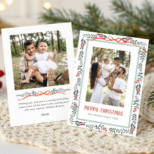 Funky Sage Green Christmas Bow Ribbon 2 Photo Holiday Card