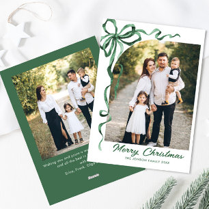 Funky Sage Green Christmas Bow Ribbon 2 Photo Holiday Card