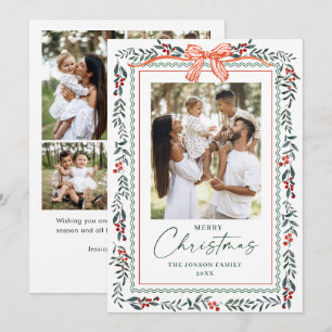 Funky Sage Green Christmas Bow Ribbon 5 Photo Holiday Card