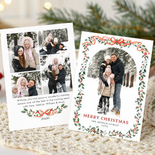 Funky Sage Green Christmas Bow Ribbon 5 Photo Holiday Card