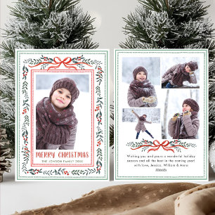 Funky Sage Green Christmas Bow Ribbon 5 Photo Holiday Card
