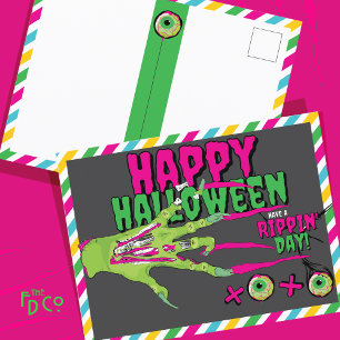 Funky Scary Cute Zombie Happy Halloween XOXO!  Holiday Postcard