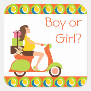 Funky Scooter Mum To Be Gender Reveal Party Square Sticker