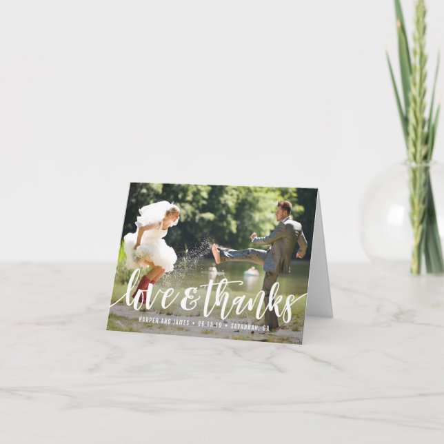 Funky Script Wedding Thank You Photo Card (Front)
