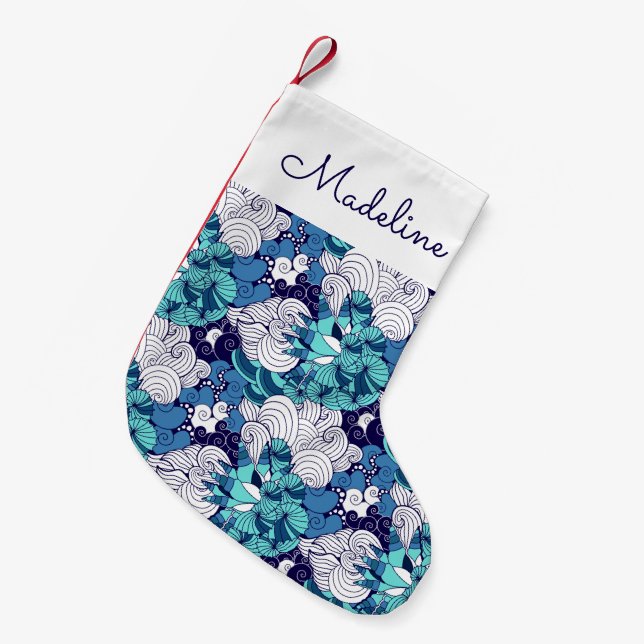 Funky Seashell Pattern | Add Your Name Small Christmas Stocking (Front (Hanging))