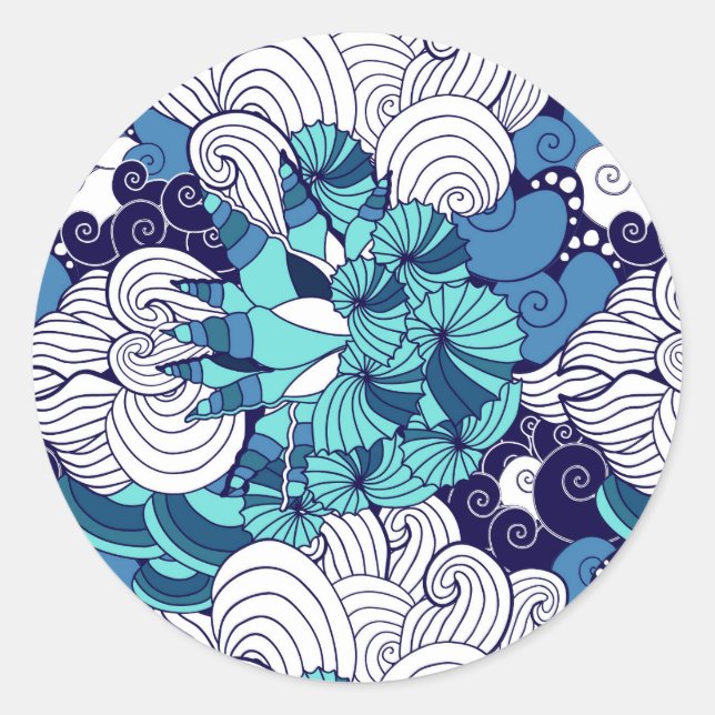 Funky Seashell Pattern Classic Round Sticker (Front)