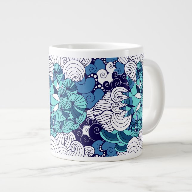 Funky Seashell Pattern Large Coffee Mug (Front Right)