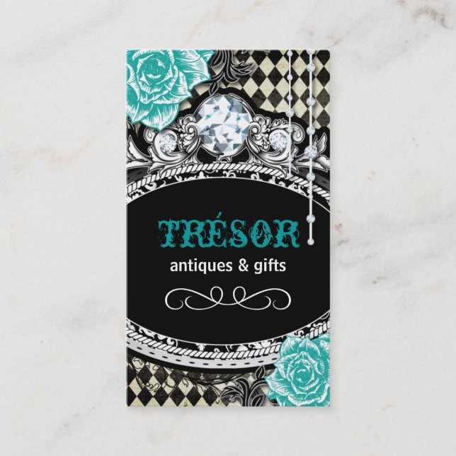 Funky Shabby Chic Argyle Business Cards (Front)