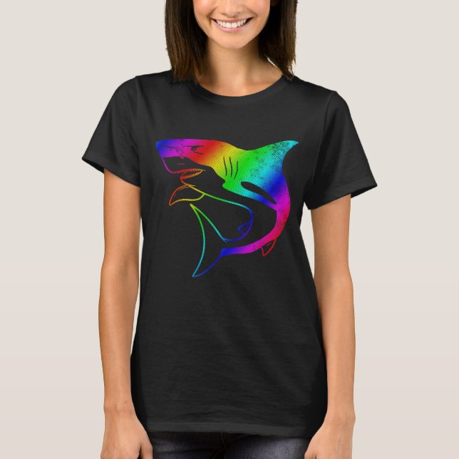 Funky shark in psychedelic rainbow T-Shirt (Front)