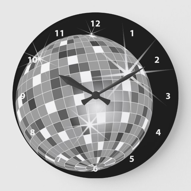 Funky Silver Glitter Disco Ball Clock (Front)