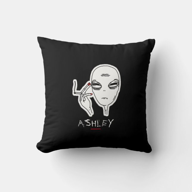 Funky Smoking Alien W/Red Nails Personalized Cushion (Front)