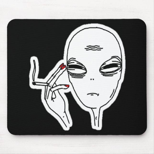 Funky Smoking Alien with Red Nails Mouse Pad (Front)