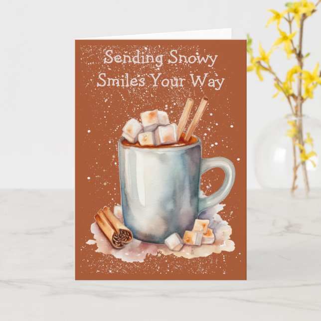 Funky Snowflake Hot Chocolate Winter Card (Yellow Flower)