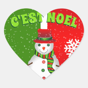 Funky Snowman in Red White and Green Heart Sticker