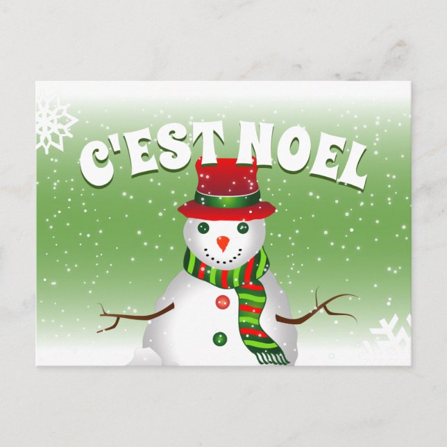 Funky Snowman in Red White and Green Holiday Postcard (Front)
