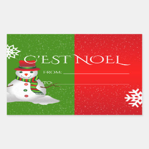 Funky Snowman in Red White and Green Rectangular Sticker