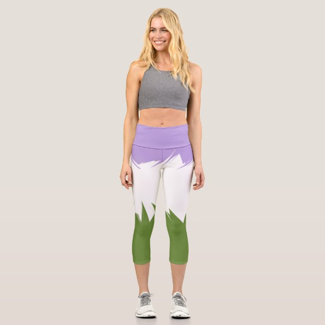 Funky Spiky ZigZag Abstract Genderqueer Pride Flag Capri Leggings (Front)