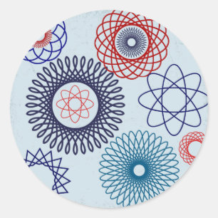Funky Spirograph Geometric Pattern Blue Red Classic Round Sticker