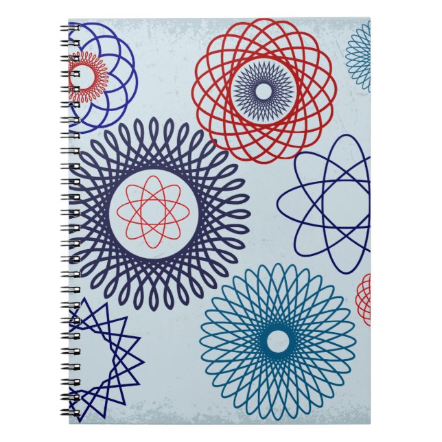 Funky Spirograph Geometric Pattern Blue Red Notebook (Front)