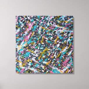 Funky Splatter Art on Black Canvas Print