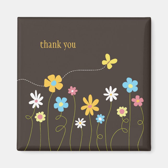 Funky Spring Flowers Thank You Magnet (Front)