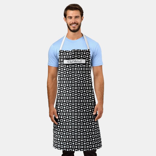 Funky Squares Pattern DIY Colours Black White SV Apron (Worn)