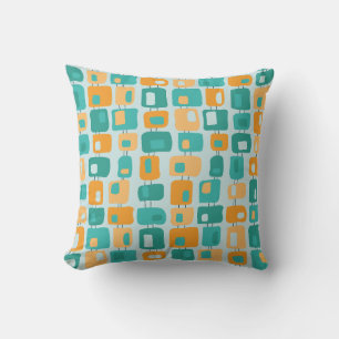 Funky Squares Retro Pattern Aqua, Teal, Orange Cushion