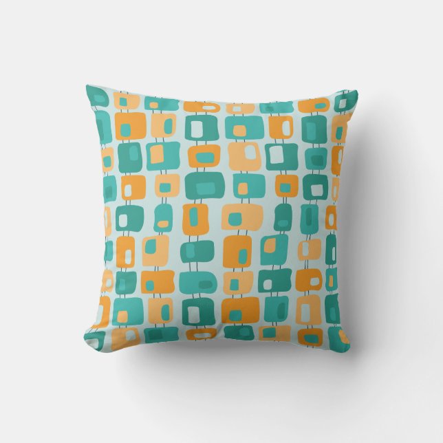 Funky Squares Retro Pattern Aqua, Teal, Orange Cushion (Front)