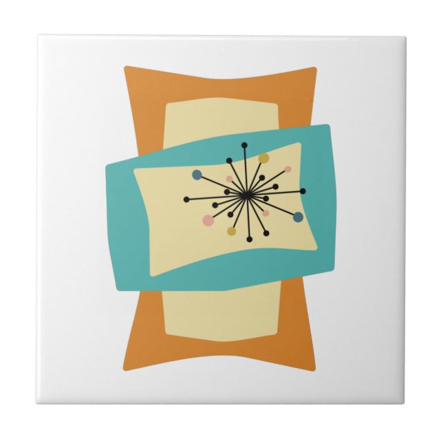 Funky Squeezed Rectangles Mid Century Modern Ceramic Tile (Front)