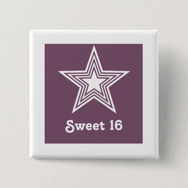 Funky Star Sweet 16 Button, Purple 15 Cm Square Badge (Front)