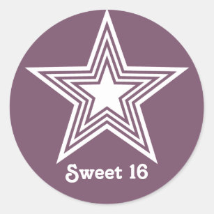 Funky Star Sweet 16 Stickers, Purple Classic Round Sticker
