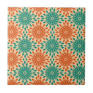 Funky Starburt Teal & Orange Design Ceramic Tile