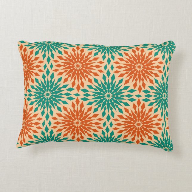 Funky Starburt Teal & Orange Design Decorative Cushion (Back)