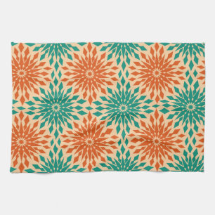Funky Starburt Teal & Orange Design Tea Towel