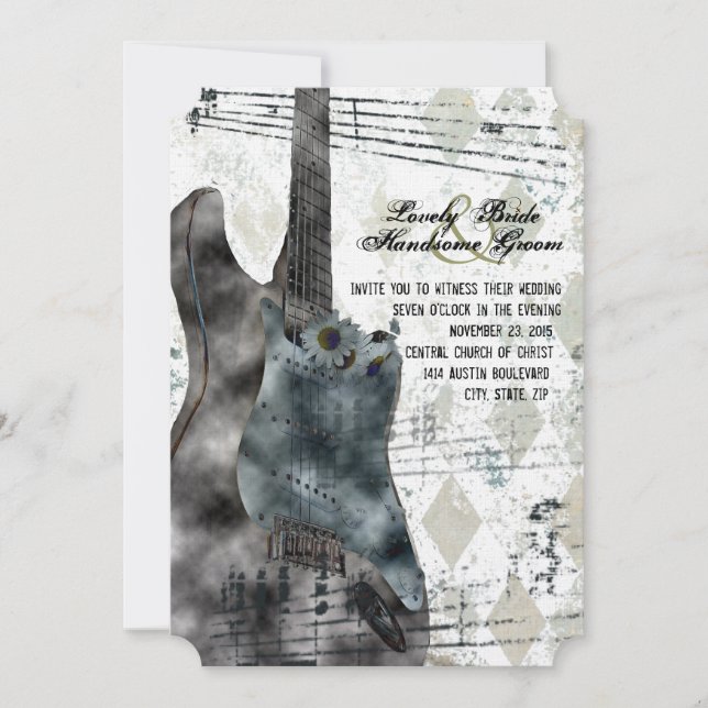 Funky Steampunk Guitar Music Wedding Invitation (Front)