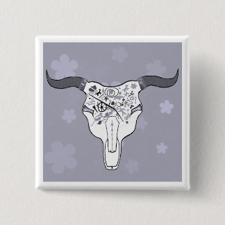 Funky Steer Skull tattoo Button